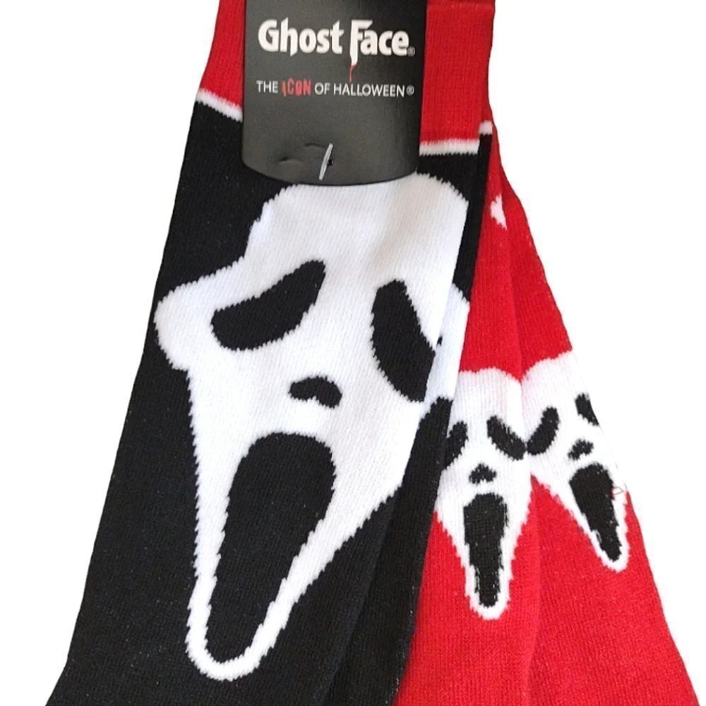 Ghost Face Red Black Halloween Print 2‎ Pairs Unisex Crew Socks NWT